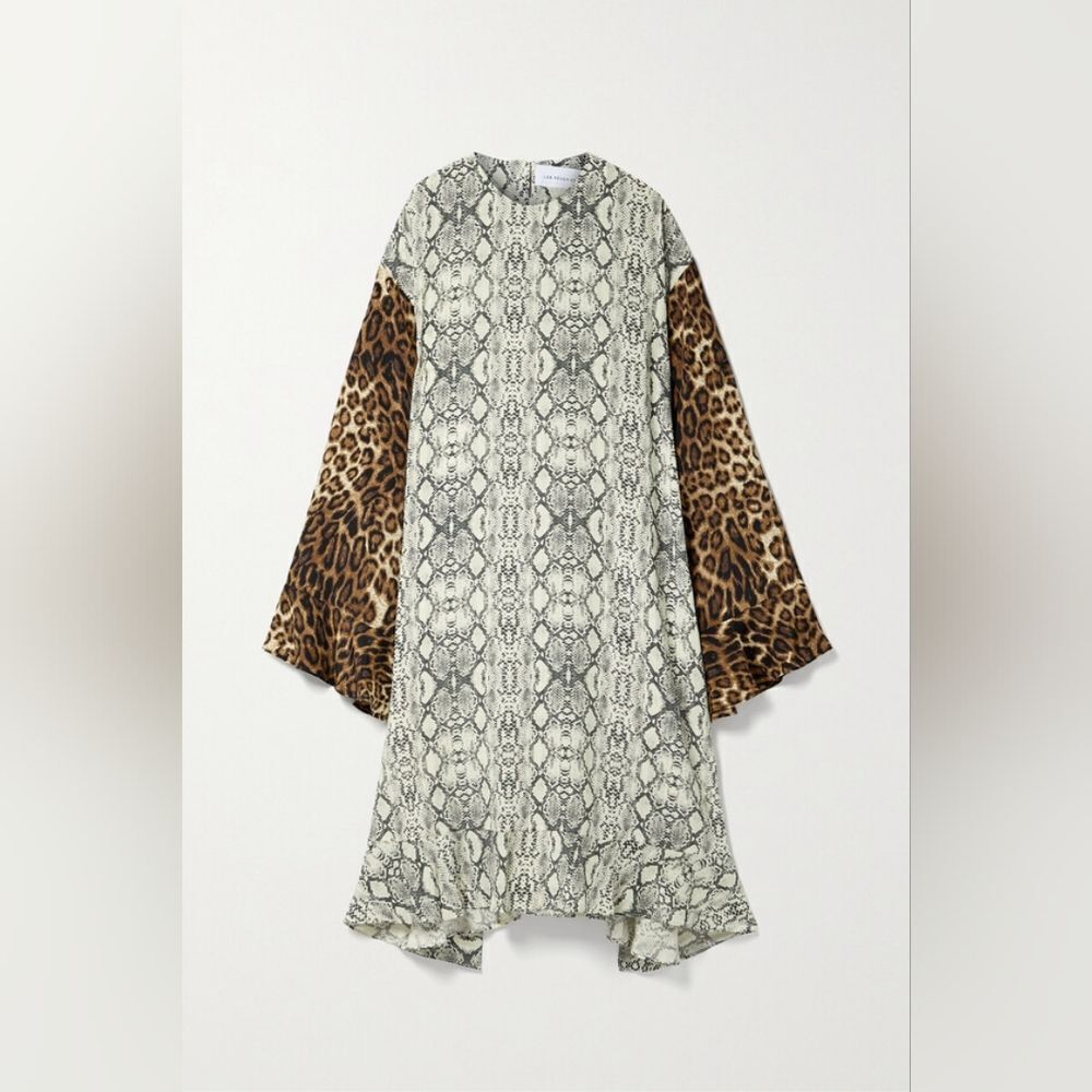NWOT Les Rêveries Printed Silk Crepe De Chine Midi Dress in Snake print Size 4 - Picture 3 of 8